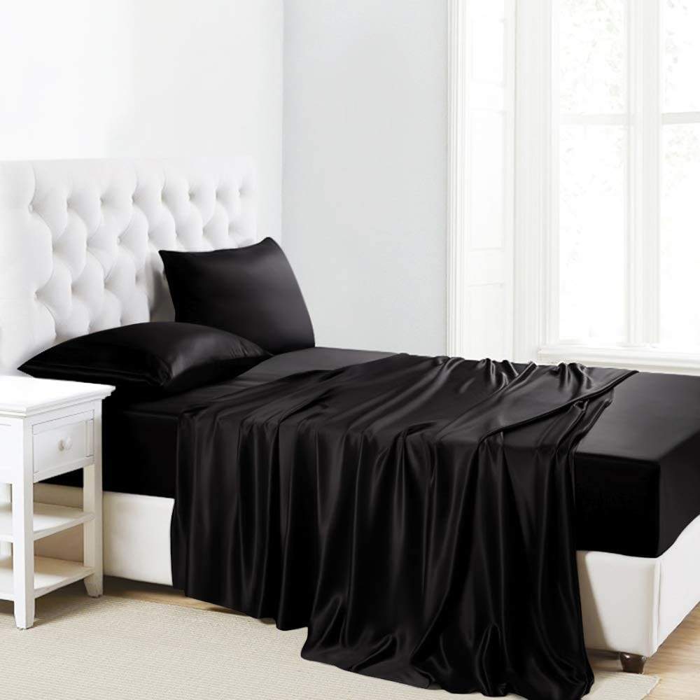 Silk Flat Sheet, Black / UK King (240cm x 240cm)