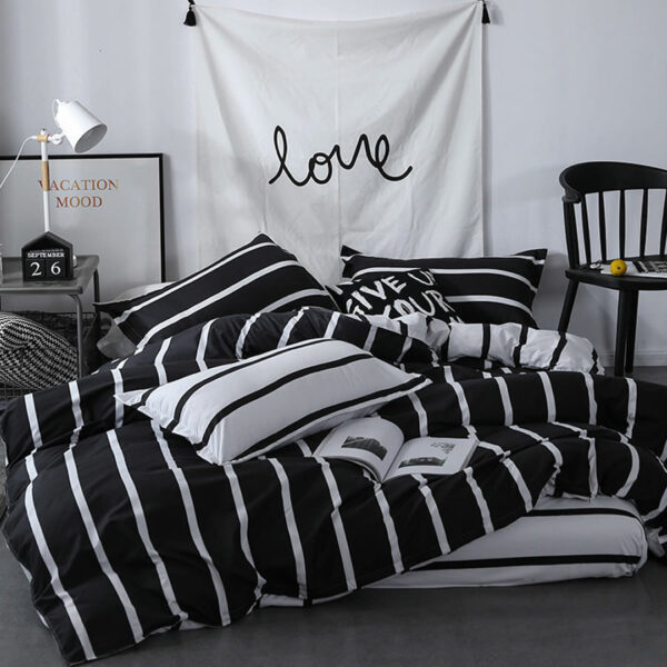 black white vertical striped bed set