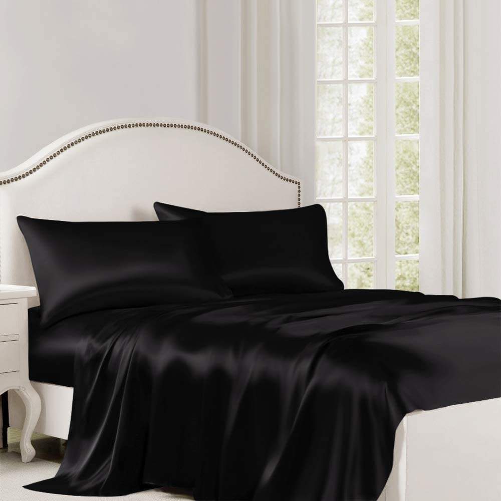 buy black silk flat sheet